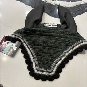 Equine Couture Black and Green Crochet Horse Ear Bonnet
